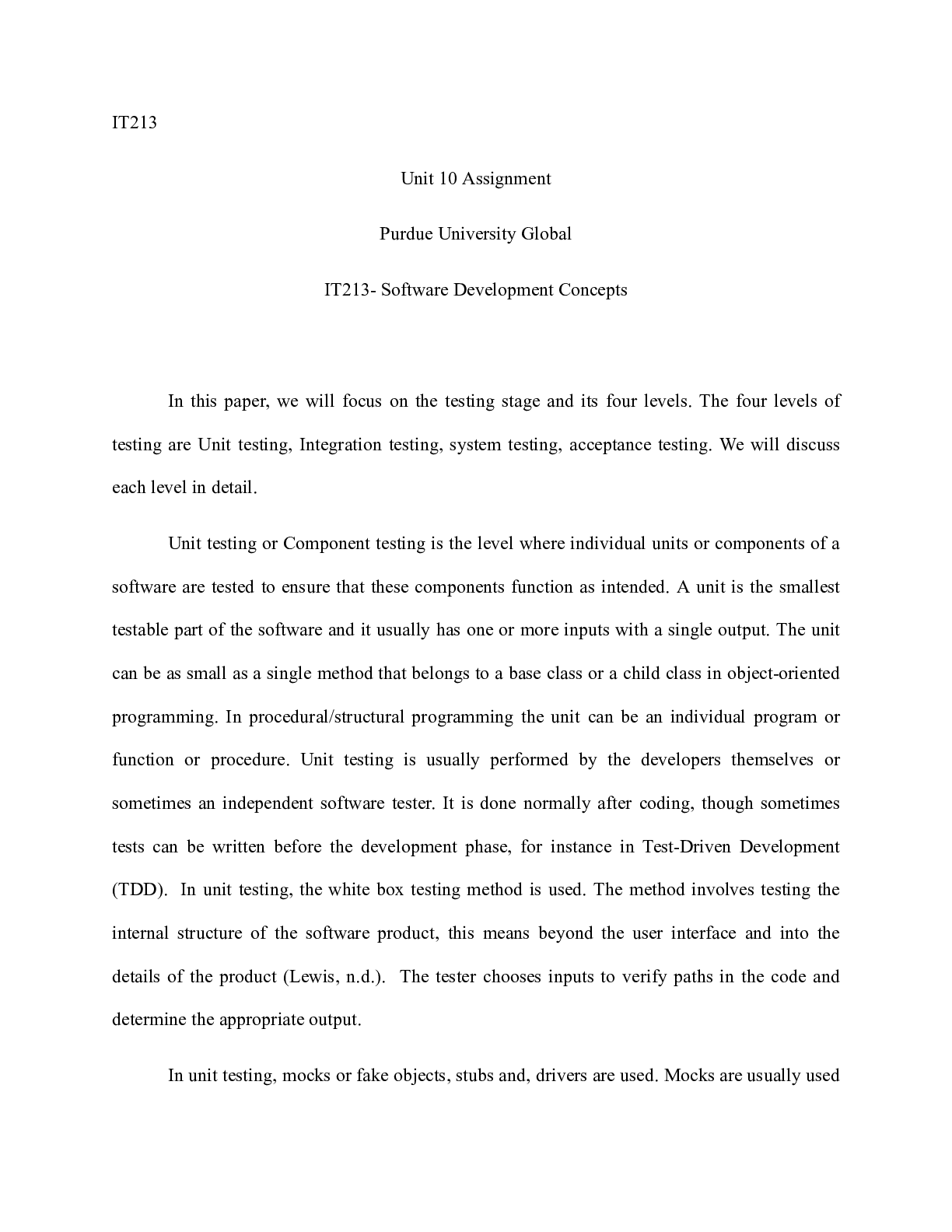 Preview image for IT213  Unit10.docx  IT213  Unit 10 Assignment  Purdue University Global  IT213- Software D